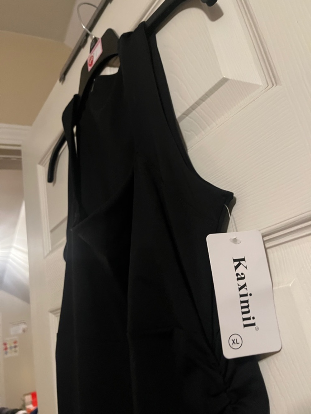 Square-Neck Black Ruffle Hem Mini Dress - Picture 5 of 5